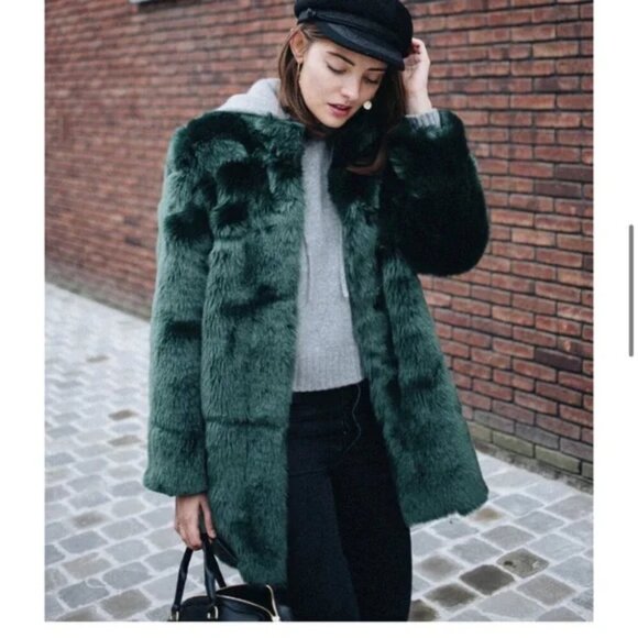 Aritzia Babaton Faux Fur Fritz Coat Jacket Emerald Green Size XXS - Picture 6 of 14